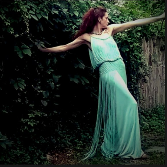 Vintage Dresses & Skirts - Vintage Mollie Parnis Mint  Fringe Maxi Gown